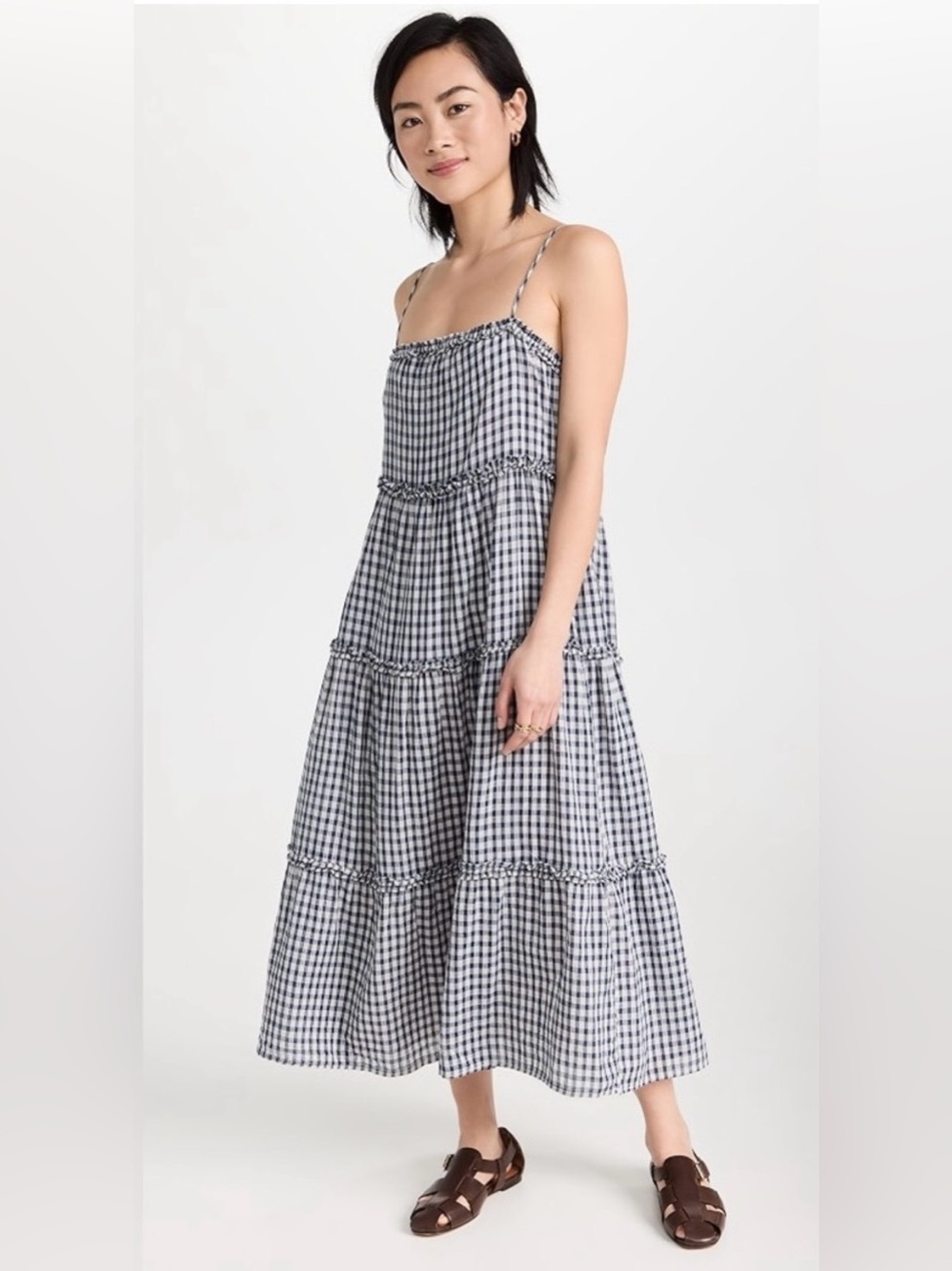 Rails Black and White Gingham Tiered Maxi Dress
